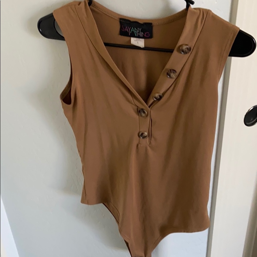 Sand color v neck bodysuit